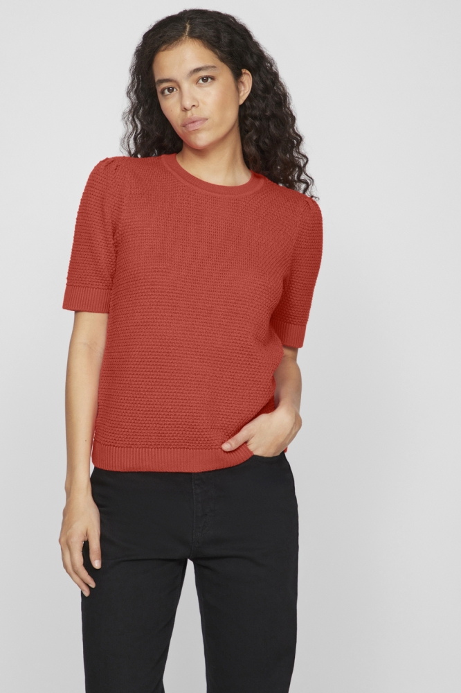 VIDALO O-NECK S/S KNIT TOP - NOOS 14084421 paprika